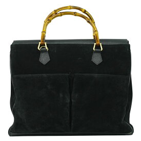 本物 グッチ GUCCI バンブー ハンドバッグ スエード レザー ブラック Bamboo バッグ 中古・