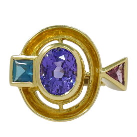 本物 タンザナイト 2.88ct カラーストーン 0.54ct 18K YG リング 指輪 12号 イエローゴールド マルチカラー アクセサリー ジュエリー 中古