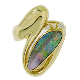 本物 ボルダーオパール ダイヤモンド 0.08ct K18 YG リング 指輪 15号 イエローゴールド ブルー アクセサリー ジュエリー 中古