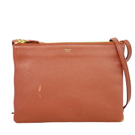 本物 セリーヌ CELINE トリオ スモール ショルダーバッグ ポシェット レザー レッド系 Trio バッグ 中古・