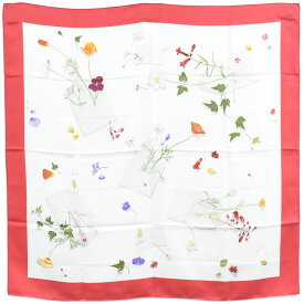 本物 エルメス HERMES スカーフカレ カレ90 Des fleurs pour le dire 花の手紙 スカーフ ショール シルク ホワイト レッド 服飾小物 中古・