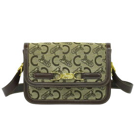 本物 セリーヌ CELINE Cサルキー 馬車金具 ショルダーバッグ キャンバス レザー ベージュ ブラウン Sulky バッグ 中古・