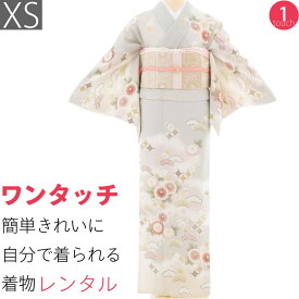 【レンタル】訪問着 レンタル 七五三 母 卒業式 入学式 お宮参り「XSサイズ」薄グレー 菊 松 星七宝 フルセット ワンタッチ 簡単 (2430a)