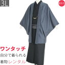 【レンタル】着物 レンタル 男 メンズ「3Lサイズ」紺 立縞 格子 (春秋冬用／袷) 父 七五三 LLL トール (8282)