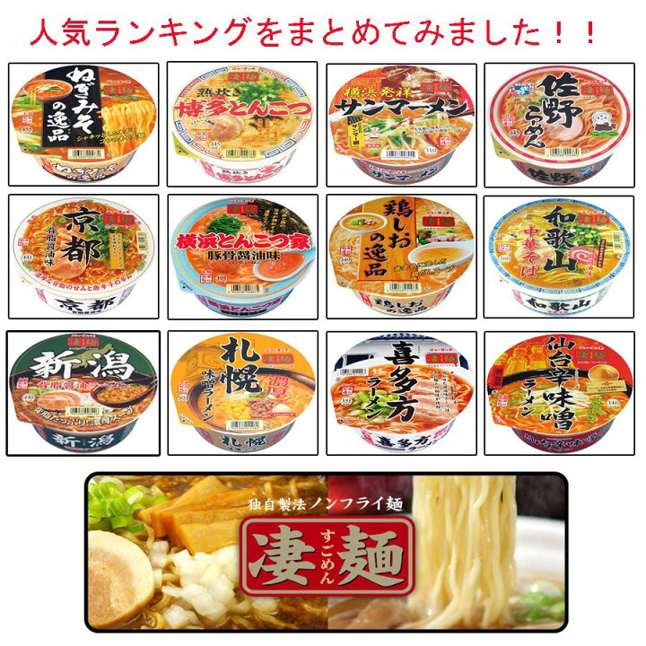 楽天市場 ご当地ラーメンヤマダイ ニュータッチ 凄麺 ご当地ラーメン 人気ランキング12食セット 人気のタイプa 関東圏送料無料 広島屋