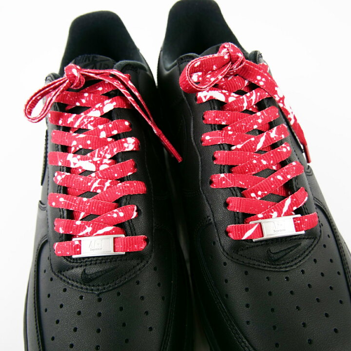 最高の品質の SUPREME × NIKE AIR FORCE LOW 赤黒 ロゴ 靴紐