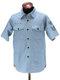 半袖 ミリタリー シャツ メンズ ワークシャツ ファティーグシャツ ブルー US NAVY GI アメリカ 海軍