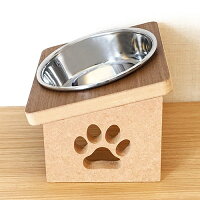 送料無料【猫食器台MDF+Plus(ウォールナット)Sステンレスボウル1個】傾斜肉球デザインペット用品キャットcatねこネコ傾斜高さかわいいおしゃれ餌入れ餌皿フードスタンドフード台エサ台猫エサ台ネコ食器台ねこ食器台