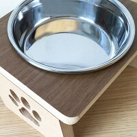 送料無料【猫食器台MDF+Plus(ウォールナット)Sステンレスボウル1個】傾斜肉球デザインペット用品キャットcatねこネコ傾斜高さかわいいおしゃれ餌入れ餌皿フードスタンドフード台エサ台猫エサ台ネコ食器台ねこ食器台