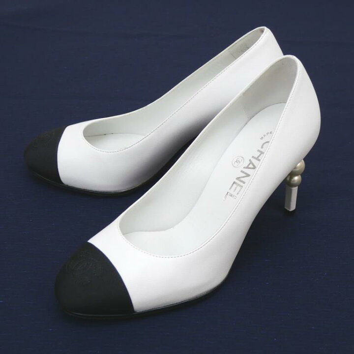 楽天市場】シャネル CHANEL パールヒール パンプス バイカラー 白×黒 