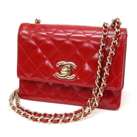 CHANEL ミニマトラッセ チェーンショルダーバッグ エナメル ポシェット 赤 【中古】(62857)