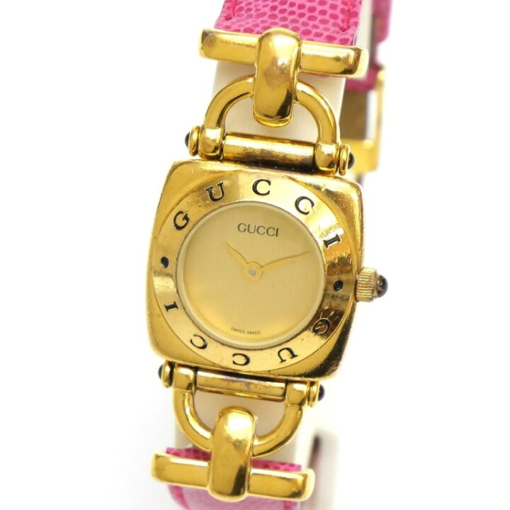 楽天市場】ｸﾞｯﾁ GUCCI 腕時計 ｸｵｰﾂ ﾋﾟﾝｸ革ﾍﾞﾙﾄ 6300L ｺﾞｰﾙﾄﾞ盤 【中古  