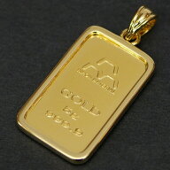 【新品】日本マテリアル 純金インゴット 5g ペンダントトップ チャーム 金メッキ枠(63861)(63861)