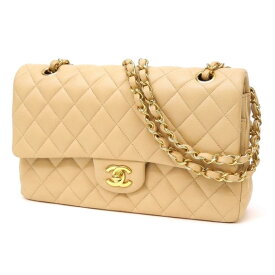 シャネル CHANEL マトラッセ25 チェーンショルダーバッグ ダブルフラップ ベージュ ラムスキン 【中古】(64969)