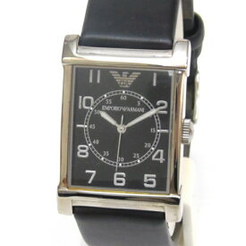 EMPORIO ARMANI 腕時計 クオーツ 黒革ベルト AR-0209 黒盤 【中古】(60706)