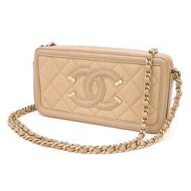 CHANEL ショルダーバッグ チェーンウォレット CCフィリグリー ベージュ キャビアスキン 【中古】(62962)