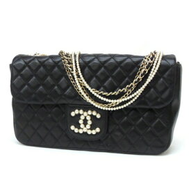 CHANEL ショルダーバッグ ウエストミンスター マトラッセ フェイクパールチェーン 黒 【中古】(61067)