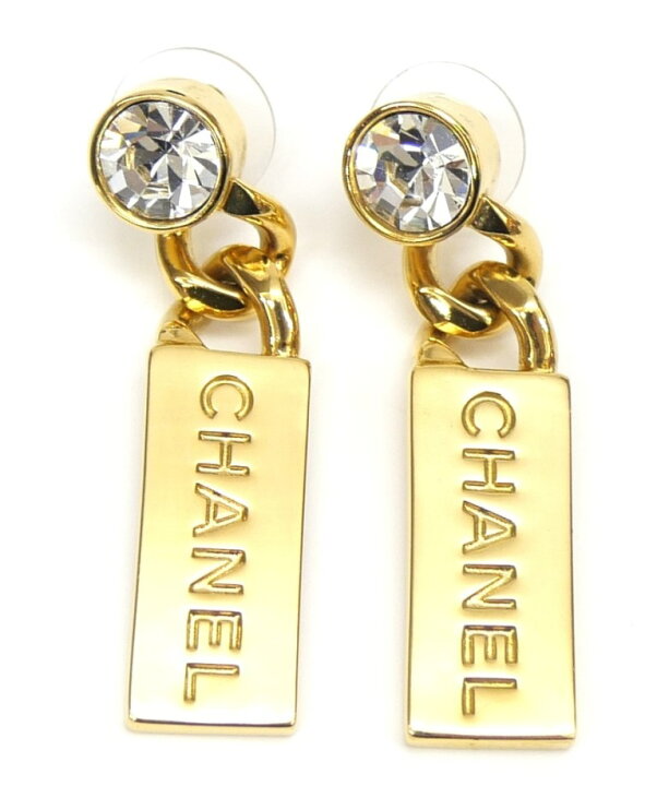 楽天市場】シャネル CHANEL ピアス L21 プレート ロゴ ラインストーン 