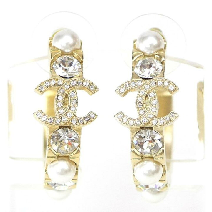 楽天市場】シャネル CHANEL フープピアス フェイクパール×ライン  