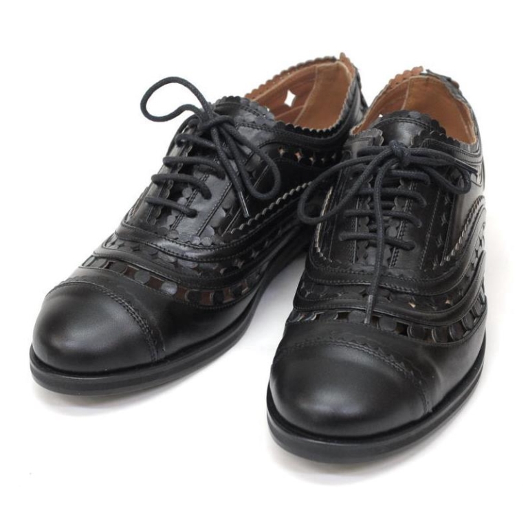 国内正規品アライア ＡＬＡＩＡ 靴 オックスフォード ３７ レースアップ 黒革 パンチング(32457)