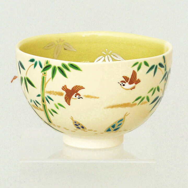 楽天市場】【茶道具】抹茶茶碗 掛分色絵 竹林に雀 新井京華 作 桐 