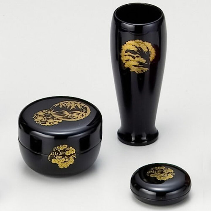 楽天市場】茶道具 茶箱 茶箱道具三点セット(棗・香合・茶筅筒) 花丸 黒 