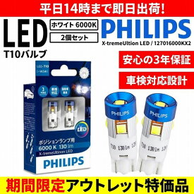 【アウトレット品】【送料無料】フィリップス(PHILIPS) T10 360° LED ポジションランプ 車幅灯 スモール バルブ　6000K ホワイト 127016000KX2 W5W