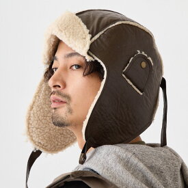 【エントリーでポイント5倍】耳あて メンズ 大きい帽子 レザー調 BIGフライトキャップ 62cm-65cm 冬 裏ボア 2way パイロットキャップ 防寒 hat-1470 耳あて付き 帽子 レディース 暖かい トラッパー 飛行帽 風よけ 男女兼用 寒さ対策 プレゼント 即納【メール便送料無料】