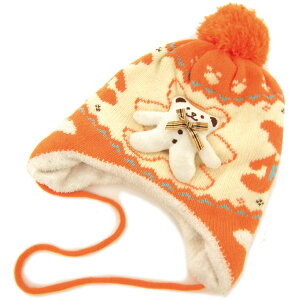 【エントリーでポイント7倍】キッズ 帽子 耳あて付 ニット帽 クマちゃん ポンポンニット 暖かい ボンネット ふわふわ もこもこ 裏ボア kids-217 子供 バブーシュカ 可愛い 男の子 女の子 冬 ア