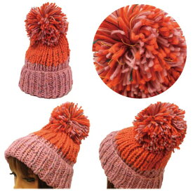 ニット帽 BIGポンポン 暖か ニット帽 MIXバイカラーデザイン ピンク オレンジ スノボ スキー knit-1468 帽子 ニット メンズ レディース 秋冬 防寒 節電 室内 ポンポン 暖かい かわいい カジュアル プレゼント あす楽