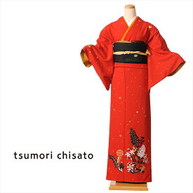 【レンタル】 ツモリチサト tsumori chisato 着物レンタル 訪問着 レンタル レンタル着物 レンタル訪問着 着物 貸衣装 赤 ステッチフラワー 付下げ訪問着レンタルフルセット 149cm～167cm位まで 足袋プレゼント 8AD78