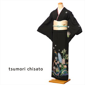 【レンタル】 ツモリチサト tsumori chisato 着物レンタル レンタル着物 訪問着 レンタル 着物 正絹 レンタル訪問着 訪問着レンタルフルセット 8AD261 正絹 お呼ばれレンタル 黒 ステッチフラワー 150cm～170cm位まで 足袋プレゼント