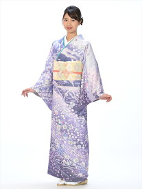 【レンタル】 訪問着 レンタル 着物レンタル レンタル着物 正絹訪問着レンタルフルセットレンタル 着物 正絹 お呼ばれ ほうもんぎ ホウモンギ きもの クリーム 紫 辻が花 絞り 149cm～168cm位まで 足袋プレゼント 8AD162