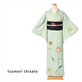 【レンタル】 ツモリチサト tsumori chisato 訪問着 レンタル 着物 正絹 レンタル訪問着 着物レンタル レンタル着物 お呼ばれ 結婚式 パーティ 七五三 薄緑 コミックフラワー 正絹訪問着レンタルフルセット 150cm～170cm位まで 足袋プレゼント 8AD313