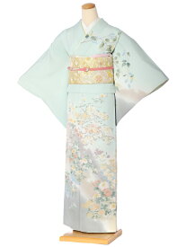 【レンタル】 訪問着 レンタル フルセット レンタル訪問着 着物レンタル レンタル着物 正絹 草木花 五色山ぼかし 青緑 150cm～170cm位まで 足袋プレゼント 8AD417