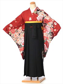 【レンタル】 卒業式 袴 レンタル 小学生 女の子 ジュニア用卒業袴セットレンタル8AR02 小学校 卒業式袴フルセット 着物袴レンタル 女児着物レンタル 11歳〜12歳 卒業式 155cm〜160cm位まで 赤 黒袴 往復送料無料