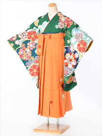 【レンタル】 卒業式 袴 レンタル 小学生 女の子 ジュニア用卒業袴セットレンタル8AR26 小学校 卒業式袴フルセット 着物袴レンタル 女児着物レンタル 11歳〜12歳 145cm〜150cm位まで グリーン オレンジ袴 往復送料無料