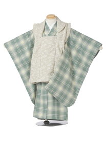 【レンタル】 七五三 着物 3歳 被布 花わらべ ブランド 男の子 男児 七五三レンタル 男児被布セットAO3030 男の子七五三 レンタル七五三 753レンタル 被布セット 七五三着物 三才 三歳 くすみ 緑 グレー被布 チェック 貸衣装 結婚式 弟 往復送料無料