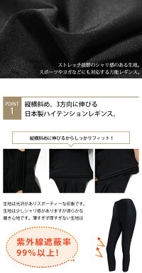 レギンス8分丈9分丈日本製UVカットハイテンションスパッツレディース国産3wayスポーツ10分丈フィットネスヨガスポーツウェアヨガウェアマラソンウォーキングラッシュガードインナーラッシュガード*3
