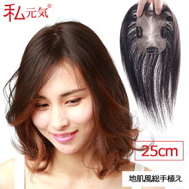 全国カット/返品OK 自然 通気性 分け目自由 人毛 総手植え 【中大面積 8×12cm】部分ウィッグ ポイントウィッグ 白髪かくし つけ毛 トップカバー 女性 レディース リアル ナチュラル ヘアピース 頭頂部 白髪隠し 白髪カバー 薄毛対策 私元気 BHADS812-25