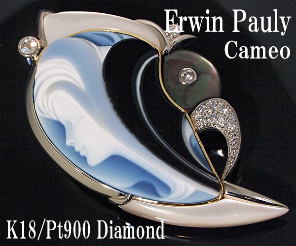 美品 ERWIN PAULY カメオ ブローチ K18 Pt900 ダイヤモンド オンライン 