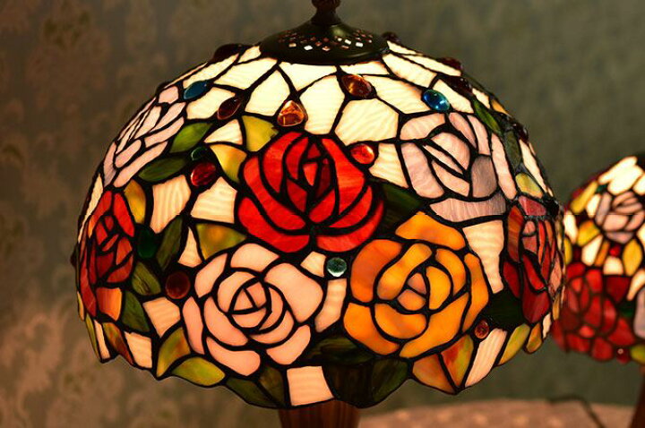 ティファニースタイルランプ アンティークステンドグラステーブル  