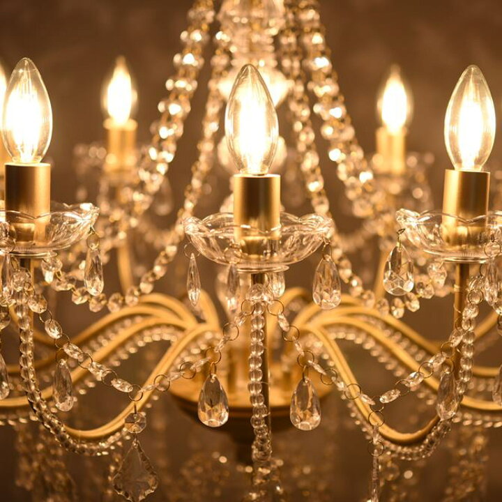 楽天市場】照明 天井照明 LED付 12灯 シャンデリア ゴールド 簡単取付 