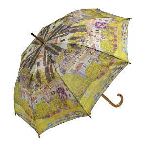 【クーポンで9%OFF★ハロウィンSALE】 名画 木製 ジャンプ傘 ( クリムト 「 カソーネスガルダチャーチ 」 ) 雨傘 レディース 長傘 木製ハンドル おしゃれ かわいい