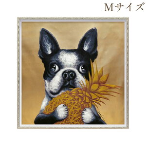 【クーポンで9%OFF★ハロウィンSALE】 絵画 ハンドペイント アートパネル キャンバス 犬 オイル ペイント アート 幅63cm ゴールドパイン オシャレ クラシカル モダン
