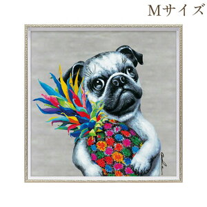 【クーポンで9%OFF★ハロウィンSALE】 絵画 ハンドペイント アートパネル キャンバス 犬 オイル ペイント アート 幅63cm カラフルパイン オシャレ クラシカル モダン