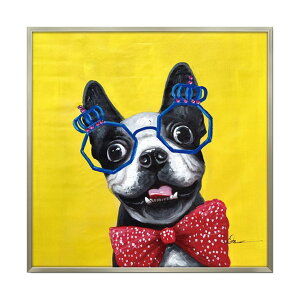 【クーポンで9%OFF★ハロウィンSALE】 絵画 ハンドペイント アートパネル キャンバス 犬 オイル ペイント アート 幅83cm コメディアンドッグ オシャレ クラシカル モダン