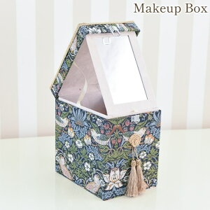 【クーポンで9%OFF★ハロウィンSALE】 コスメ収納 ミラー付 角度調節 持ち運び アクアフラワー バード&ストロベリー メイクボックス アンティーク調 ロココ調 ヨーロピアン クラシック ファ