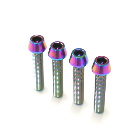 64チタンボルト テーパーキャップ M5 × 25mm P0.8 4本セット 焼き色有り Ti - 6Al - 4V Titanium ステムボルト ステムスクリュー