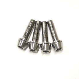 64チタンボルト テーパーキャップ M5 × 20mm P0.8 4本セット ワッシャー付き 焼き色なし Ti - 6Al - 4V Titanium ステムボルト ステムスクリュー